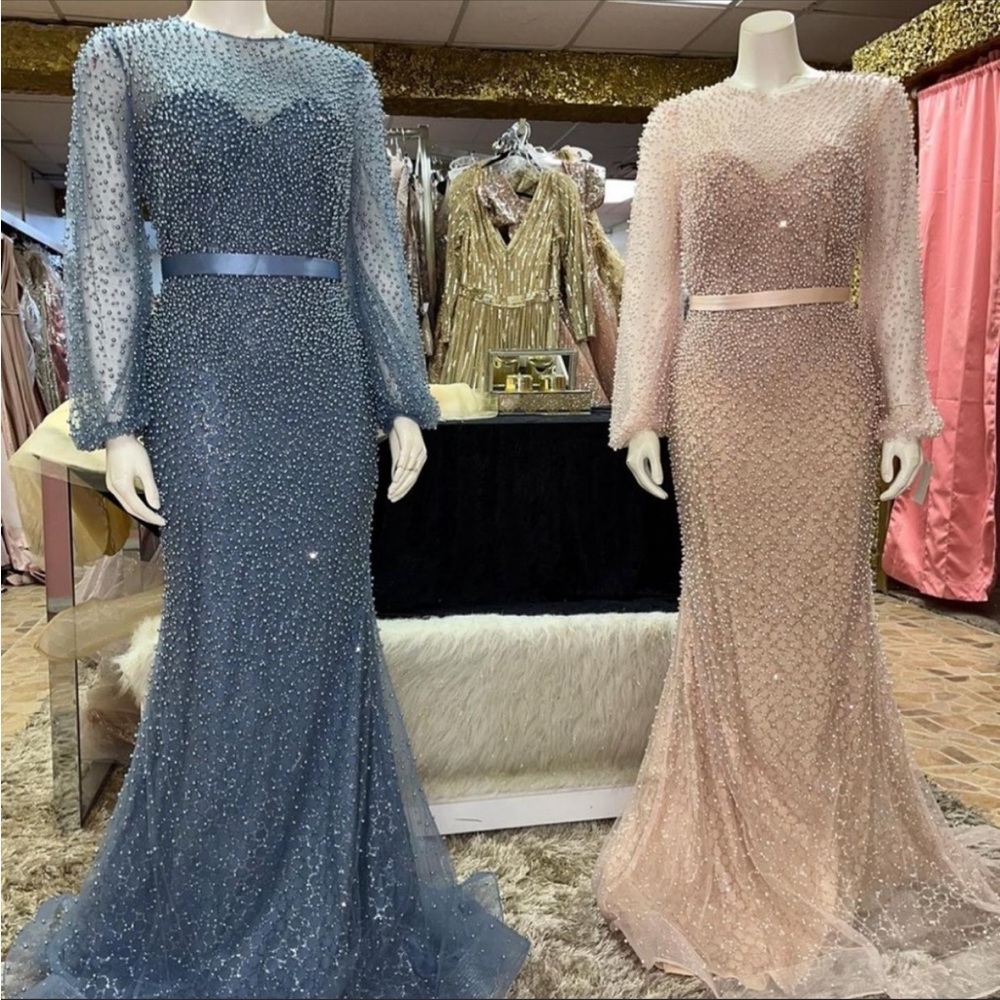 Formal Dress Blue Pearl Gown